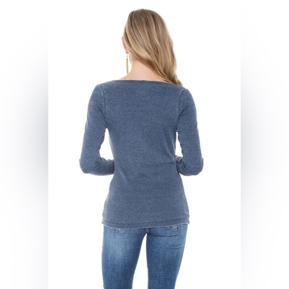 CHASER VINTAGE RIB LONG SLEEVE SNAP FRONT SCOOP NECK TOP | Black! NEW!!🖤 - Picture 3 of 6